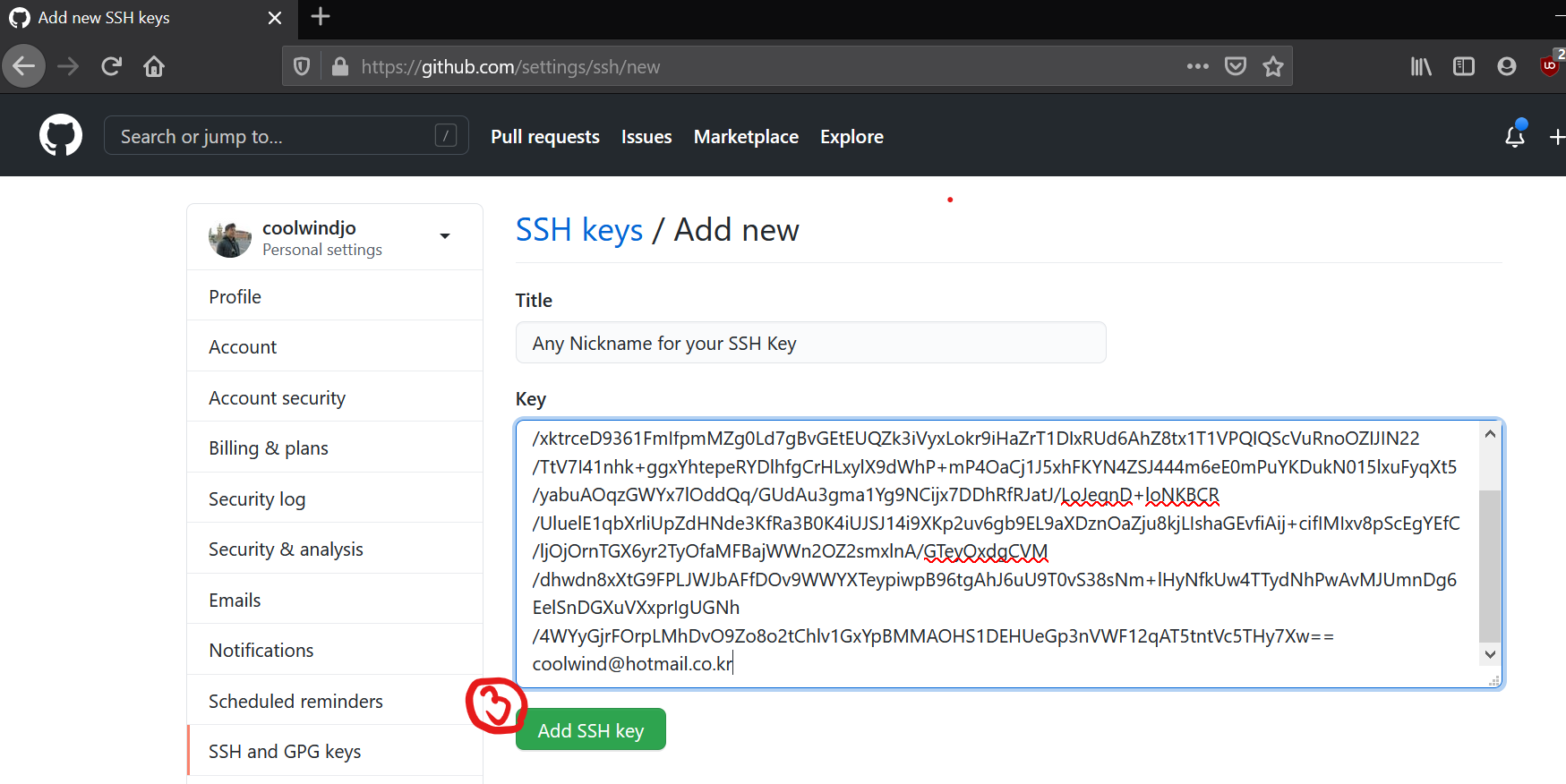 Add the SSH key to your GitHub account 3